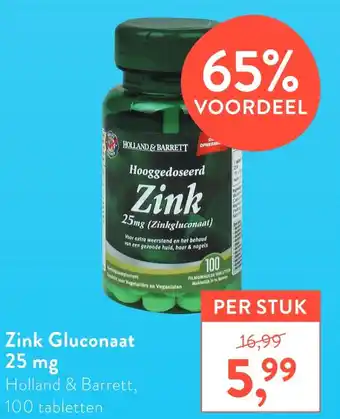 Holland & Barrett Zink Gluconaat 25mg aanbieding