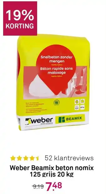 Karwei Weber beamix beton nomix 125 grijs 20 kg aanbieding