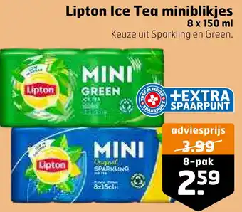 Trekpleister Lipton ice tea miniblikjes 8 x 150 ml aanbieding