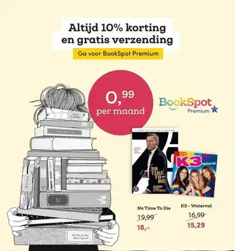 BookSpot No time to die of k3 - waterval aanbieding