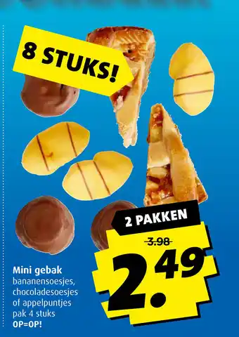 Boni Mini gebak bananensoesjes, chocoladesoesjes of appelpuntjes 8 stuks aanbieding