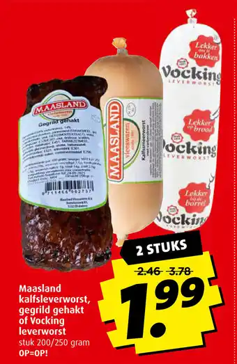 Boni Maasland kalfsleverworst, gegrild gehakt of Vocking leverworst 200/250 gram 2 stuks aanbieding