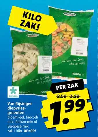 Boni Van Rijsingen diepvries-groenten bloemkool, broccoli mix, Balkan mix of Europese mix zak 1 kilo aanbieding