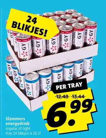 Boni Slammers energydrink regular of light tray 24 blikjes a 25 cl aanbieding