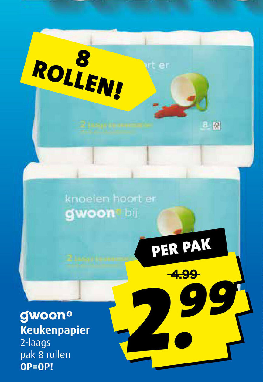 Gwoon Keukenpapier 2laags pak 8 rollen aanbieding bij Boni