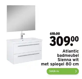 GAMMA Atlantic badmeubel Sienna wit met spiegel 80 cm aanbieding