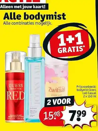 Kruidvat Alle bodymist 1+1 gratis aanbieding