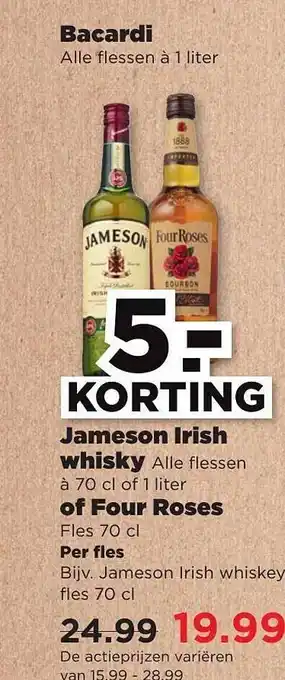 PLUS Jameson irish whisky of four roses aanbieding