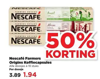 PLUS Nescafé farmers origins koffiecapsules 50% korting aanbieding