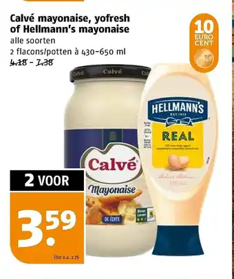 Poiesz Calvé mayonaise, yofresh of hellmann's mayonaise aanbieding