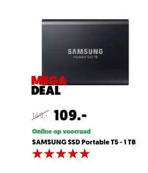MediaMarkt Samsung SSD Portable T5 - 1TB aanbieding