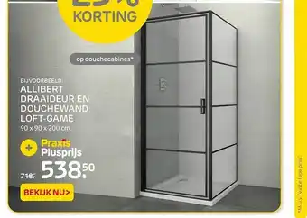 Praxis Allibert draaideur en douchewand loft-game aanbieding