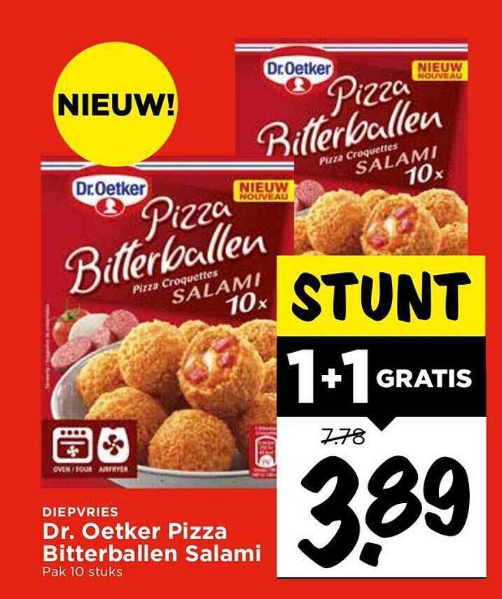 Dr. oetker pizza bitterballen salami 1+1 gratis aanbieding bij Vomar