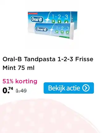 Plein.nl Oral-B Tandpasta 1-2-3 Frisse Mint aanbieding