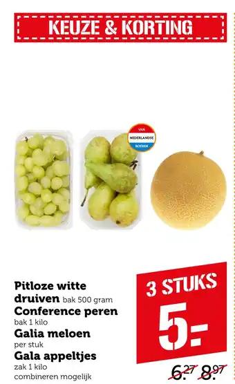 Coop Pitloze witte druiven, Conference peren, galia meloen, gala appeltjes aanbieding