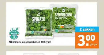 Albert Heijn Spinazie en sperziebonen 400 gram 2 zakken aanbieding