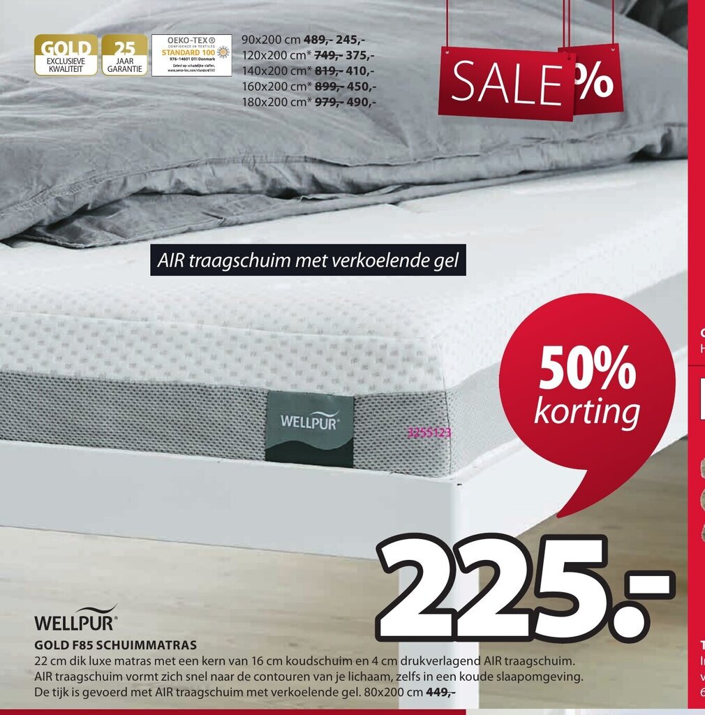 Matras 90X140 DEO, Dikte 22 CM Traagschuim, gemiddelde stevigheid en