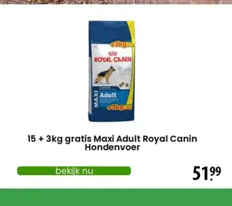 Zooplus Maxi Adult Royal Canin Hondenvoer 15 + 3  kg gratis aanbieding