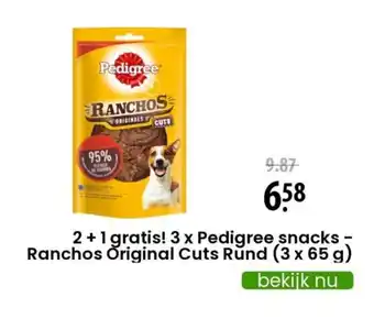 Zooplus 2+1 gratis! 3 x Pedigree snacks - Ranchos Original Cuts Rund ( 3 x 65 g ) aanbieding