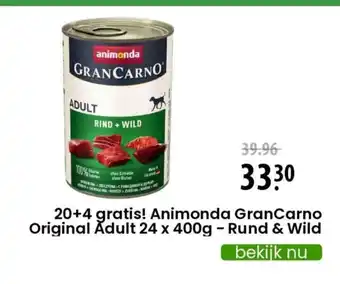 Zooplus 20+4 gratis! Animonda GranCarno Original Adult 24 x 400 g - Rund & Wild aanbieding