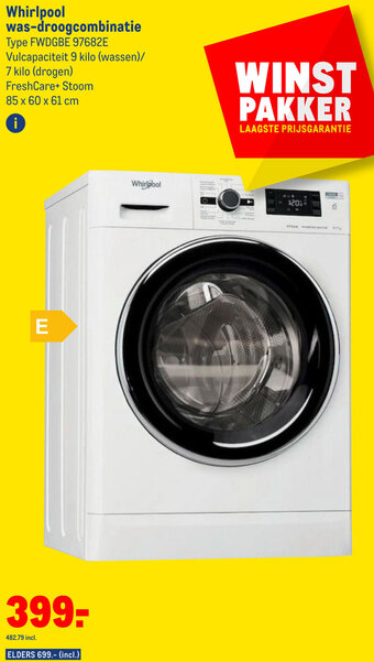 Makro Whirlpool was-droogcombinatie Type FWDGBE 97682E 85x60x61cm aanbieding