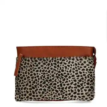 Manfield Manfield cognac leren clutch met cheetah print aanbieding