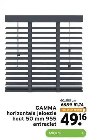 GAMMA Gamma horizontale jaloezie hout 50 mm 955 antraciet aanbieding