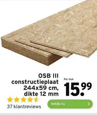 GAMMA Osb iii constructieplaat 244x59 cm, dikte 12 mm aanbieding