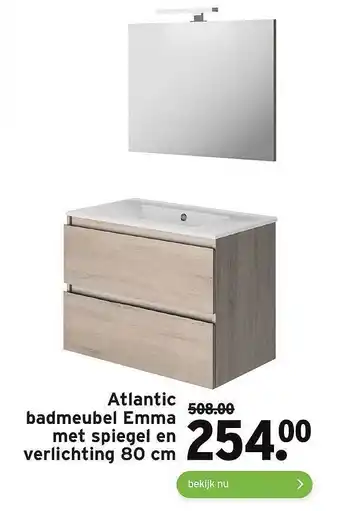 GAMMA Atlantic badmeubel emma met spiegel en verlichting 80 cm aanbieding