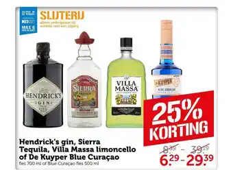 CoopCompact Hendrick's gin, sierra tequila, villa massa limoncello of de kuyper blue curaçao 25% korting aanbieding