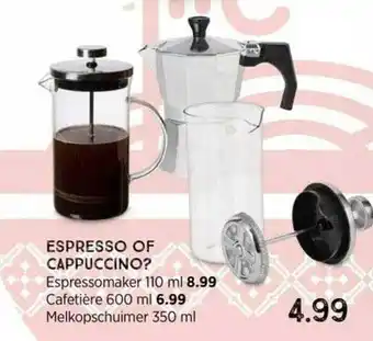 Xenos Espresso of cappuccino : espressomaker 110 ml, cafetière 600 ml of melkopschuimer 350 ml aanbieding