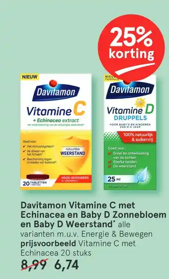 Etos Davitamon Vitamine C met Echinacea en Baby D Zonnebloem en Baby D Weerstand aanbieding