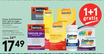 Etos Swisse multivitamines, huid, haar en nagel, Supradyn en Centrum aanbieding