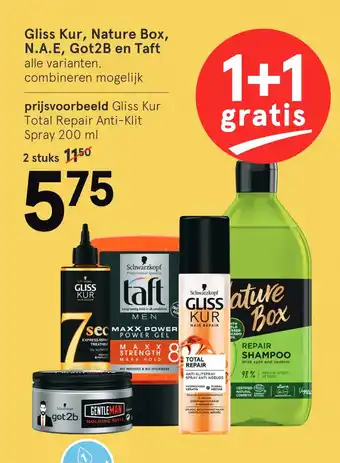 Etos Gliss Kur, Nature Box, N.A.E, Got2B en Taft aanbieding