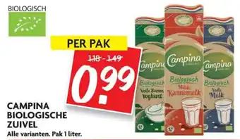 Dekamarkt Campina Biologische zuivel 1L aanbieding