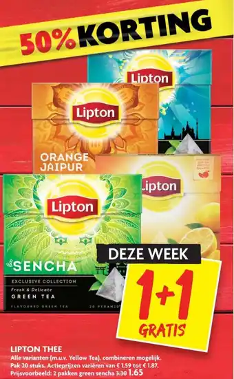 Dekamarkt Lipton thee 1+1 aanbieding