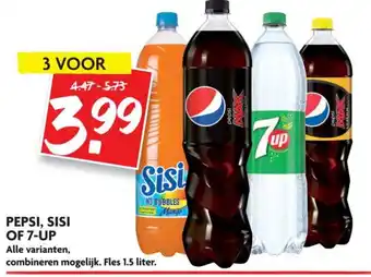 Dekamarkt Pepsi, SiSi of 7UP 3*1.5L aanbieding