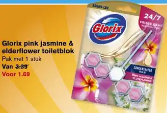 Hoogvliet Glorix pink jasmine & elderflower toiletblok 1 stuk aanbieding