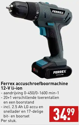ALDI Ferrex accuschroefboormachine 12-V Li-ion aanbieding