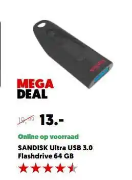 MediaMarkt Sandisk Ultra USB 3.0 Flashdrive 64 GB aanbieding