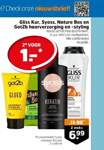 Trekpleister Gliss Kur, Syoss, Nature Box en Got2b haarverzorging en -styling 2 stuks aanbieding