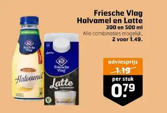 Trekpleister Friesche Vlag Halvamel en Latte 300 en 500 ml per stuk aanbieding