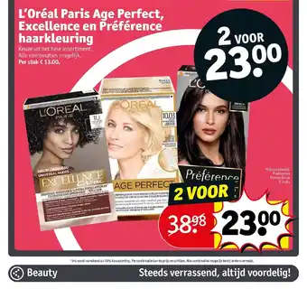 Kruidvat L'Oreal Paris Age Perfect, Excellence en Preference haarkleuring 2 stuks aanbieding