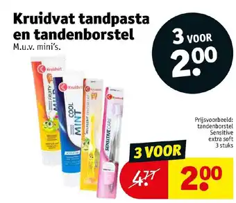 Kruidvat Tandpasta en tandenborstel 3 stuks aanbieding