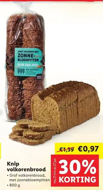 Lidl Knip volkorenbrood 800 gr aanbieding