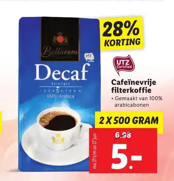 Lidl Cafeinevrije filterkoffie 2*500 gr aanbieding