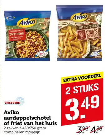 Coop Aviko aardappelschotel of friet van het huis aanbieding