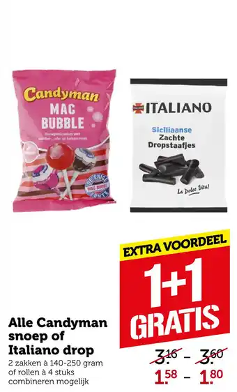 Coop Alle Candyman snoep of Italiano drop aanbieding