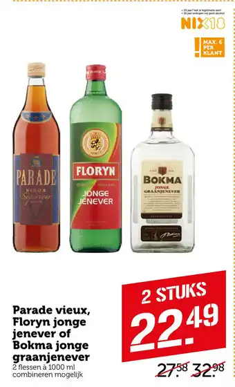 Coop Parade vieux, Floryn jonge jenever of Bokma jonge graanjenever aanbieding