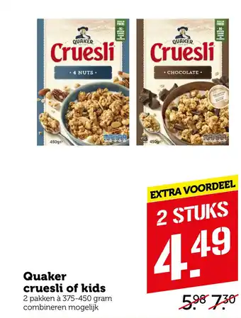 Coop Quaker cruesli of kids aanbieding